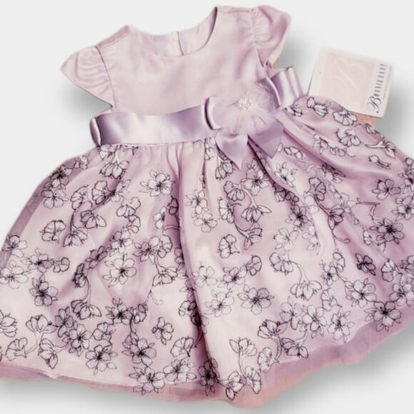 NWT Bonnie Baby Mauve Satin & Lace Overlay Dress - Picture 1 of 8